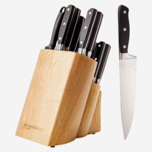 18 Pieces Premium High-Carbon Stainless Steel Blades with Pine Wood Knife Block Set