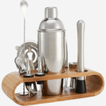 Stainless Steel Cocktail Shaker Set with Bamboo Stand - 12 Piece Bartender Kit