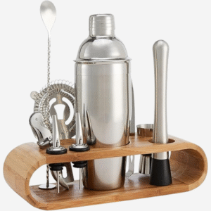 Stainless Steel Cocktail Shaker Set with Bamboo Stand - 12 Piece Bartender Kit