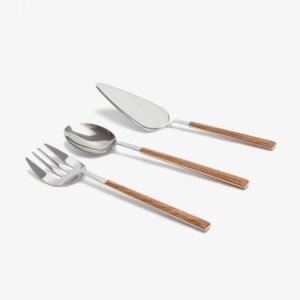 Wooden Handle Serving Set - 3-Piece Stainless Steel Utensil Set