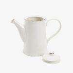 White Ceramic Coffee Pot with Silver Rim