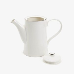 White Ceramic Coffee Pot with Silver Rim