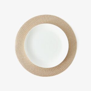 Round Jute Placemat with White Plate - Rustic Table Setting