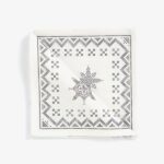 Grey Embroidered Star and Geometric Napkin - Folk Art Style Cloth