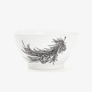White Speckled Ceramic Bowl with Pine Branch Print