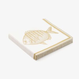 Gold Fish Print Paper Napkins - Set of Coastal-Themed Napkins