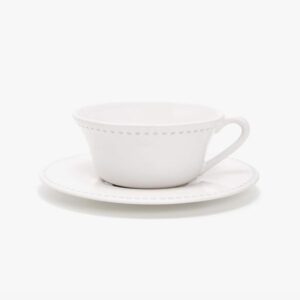 White Beaded Ceramic Tea Cup and Saucer Set